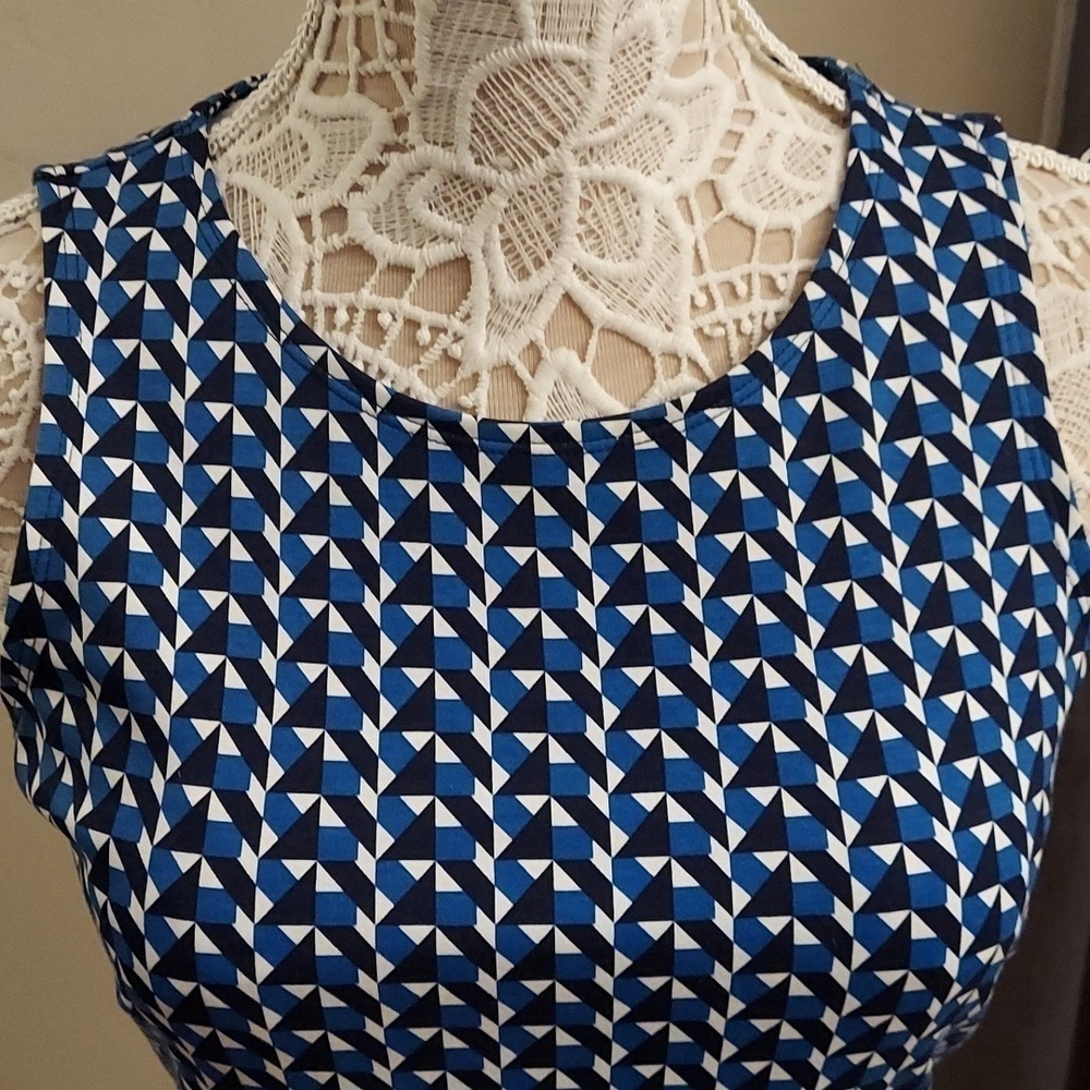 NEW YORK AND CO Geometric Print Pullover Sleeveless Fit and Flare Cotton Dress M - Picture 2 of 11